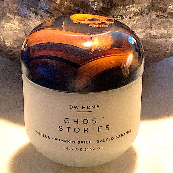 DW HOME CANDLE GHOST STORIES PUMPKIN CARMEL SKULL HEAD 1 WICK NEW 4.5 oz MINI - Picture 5 of 6